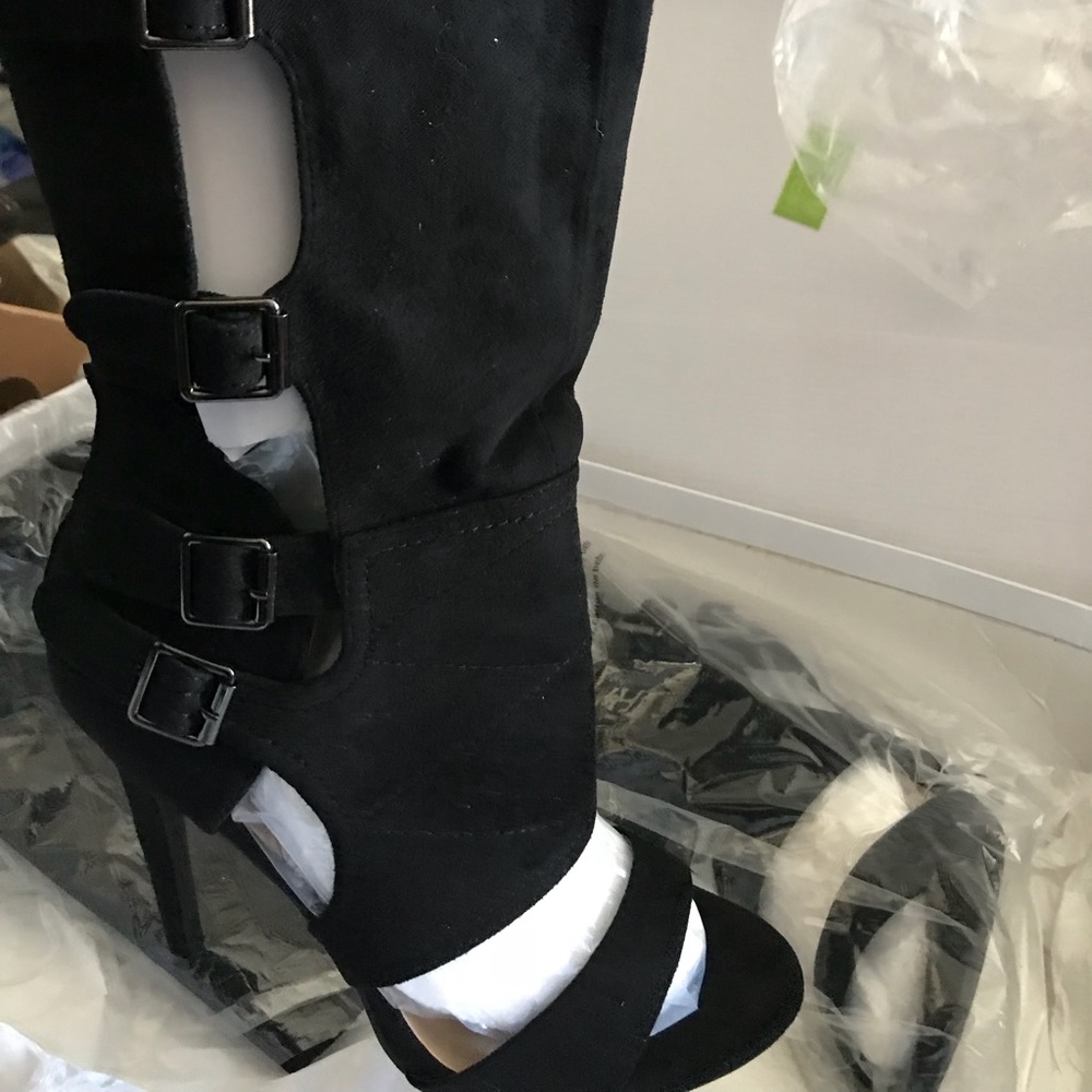 Thigh High Cutout Black Suede Boots